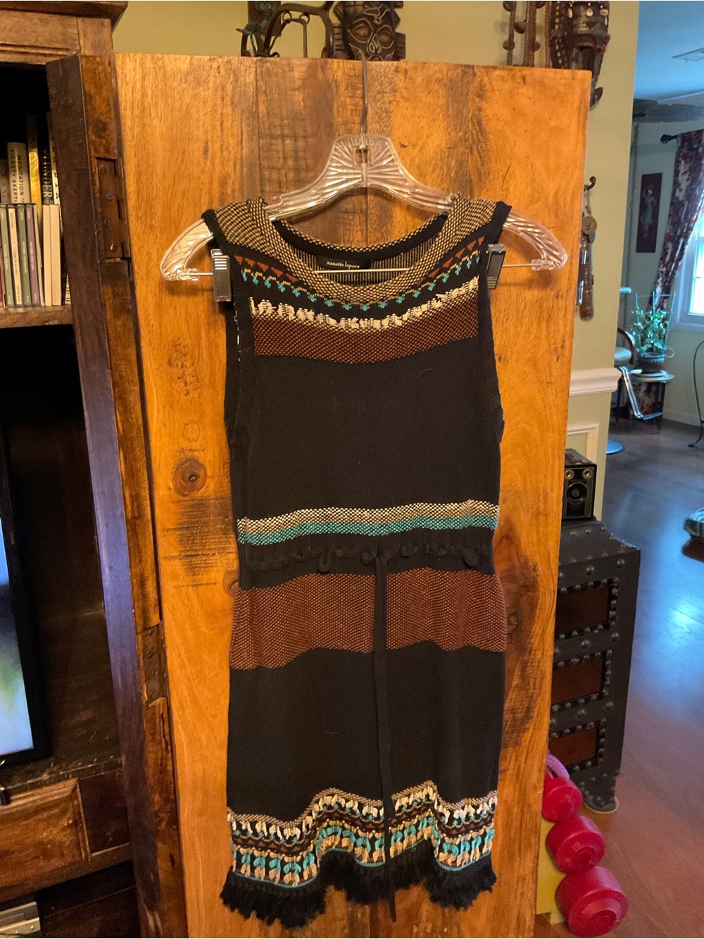 Nanette Lepore Black Knit Dress with Teal and Rust.
